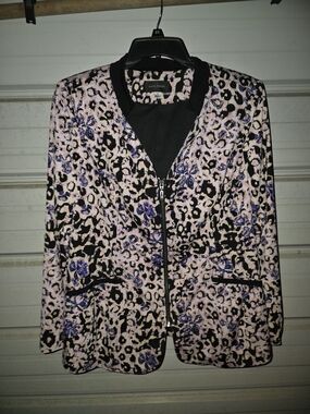 Mark Zunino 1x Plus Size  Women’s Pink Leopard Print Zip-Front Jacket Dressy